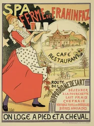 Plakatwerbung für die Ferme de Frahinfaz, ein Café und Restaurant in der Nähe von Spa, Belgien, 1896